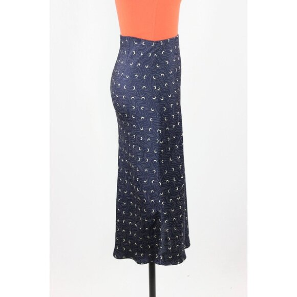 NWOT Aritzia BABATON Navy Blue Moon Printed Satin Midi Slip Skirt, Size 00 - Picture 3 of 13